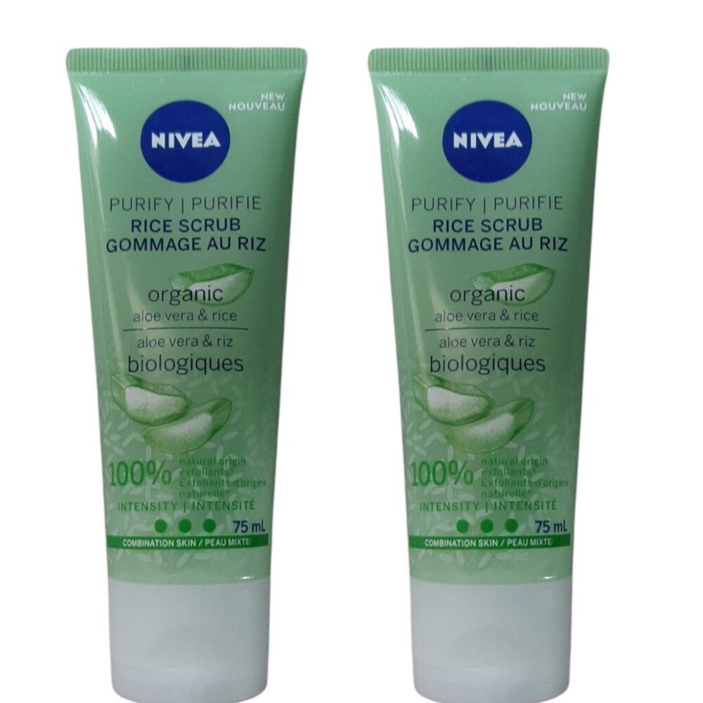 2 x Nivea Purify Rice Scrub Organic Aloe Vera & Rice Intensity 75 ml
